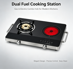 Table de cuisson hybride portable gaz et infrarouge, design 2-en-1, verre de qualité A, commande tactile et <span class=keywords><strong>à</strong></span> bouton, pour cuisines domestiques - Product Image 6