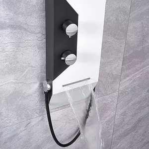 Panneau de douche brossé argent noir tours de colonne en acier inoxydable 304 jets de cascade Spa panneau de douche intelligent - Product Image 2