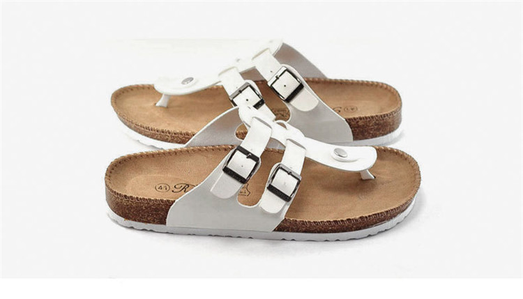 Unisex Cork Slippers Casual Beach Double Buckle Non-slip Outside Leather Slides Sandals Custom Logo