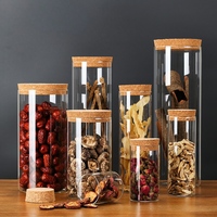 Pot en verre cylindrique transparent empilable en borosilicate pour cuisine moderne, avec couvercle en liège, résistant à la chaleur et micro-ondable, pour le stockage alimentaire