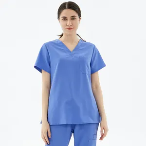 Çin tedarikçiler hastane üniforması promosyon fiyat tıbbi Scrubs 4 yönlü streç hemşire ameliyat elbisesi