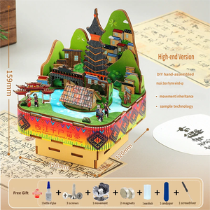 Boîte à musique éducative en bois à monter soi-même, thème bâtiments 3D, jeu d'apprentissage adapté aux enfants, conforme à la norme de sécurité EN71, décorative pour les 5 ans et plus - Product Image 4