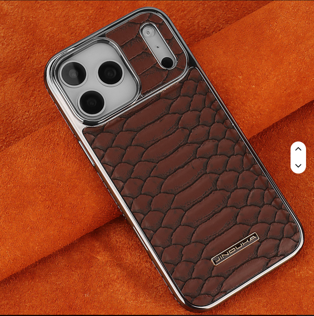 High Quality Snake Texture Leather Mobile Phone Cases for iPhone 17 12 13 14 15 16 Pro Max Plus Plating Frame Shockproof Cover