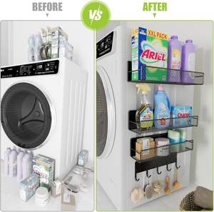 Cestini Magnetici Portaoggetti 4 Pezzi, Organizzatore in Metallo Nero <span class=keywords><strong>con</strong></span> Ganci, Montaggio su Frigorifero e Lavatrice per Cucina - Product Image 4