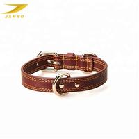 Kalung Anjing Kulit Sapi Vintage Custom Pabrik dengan Dua Cincin D Emas dan Rivet untuk Pelatihan Luar Ruangan