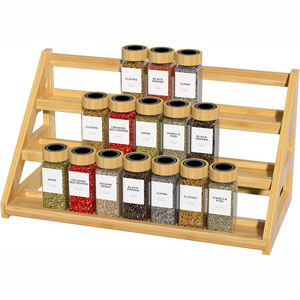 Town Design portaspezie case del <span class=keywords><strong>villaggio</strong></span> contenitori per spezie bianchi set barattoli per spezie in bambù acacia in ceramica bianca con set di coperchi in bambù - Product Image 3