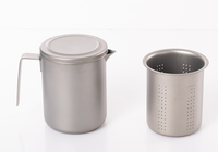 Ensemble de thé en titane pur ultraléger à double paroi avec poignée fixe, portable, pour camping en plein air, tasse infuseur, vaisselle, 3 tasses