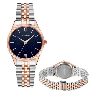Montre-bracelet pour femme avec cadran personnalisé, bracelet en or rose de 32 mm, diamants, mouvement à quartz japonais, bracelet interchangeable - Product Image 1