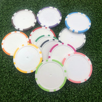 Marqueurs de balle de golf en plastique ABS, 40 mm, vierges, uniques, avec logo, en forme de jeton de poker, couleurs variées, prêts à l'emploi, vente en gros, bon marché