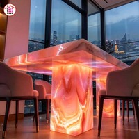 Table à manger rétroéclairée en onyx naturel sur mesure, taille personnalisée, lumière LED, plateau en pierre translucide, mobilier de luxe en marbre