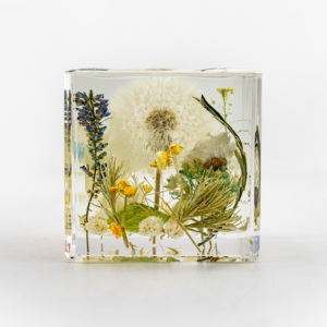 Factory <strong>Customized</strong> Artistic <strong>Resin</strong> Epoxy Crystal <strong>Clear</strong> Real Dandelion <strong>Paperweight</strong> Cubic Figurine Flower <strong>Paperweight</strong> - Product Image 1