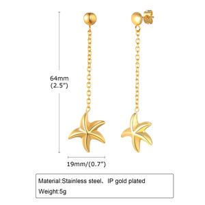 Nuova Tendenza Moda Estiva Gioielli da Spiaggia Impermeabili <span class=keywords><strong>Orecchini</strong></span> Pendenti <span class=keywords><strong>a</strong></span> <span class=keywords><strong>Stella</strong></span> <span class=keywords><strong>Marina</strong></span> in Acciaio Inossidabile Placcato Oro PVD per Donne - Product Image 4