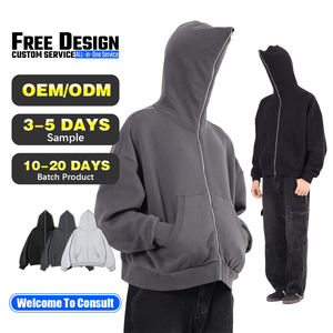 Sudadera con Capucha y Cremallera Completa Estilo Hip Hop, con Logotipo Personalizado, Sudadera con Cremallera y Forro Polar de 350GSM, Corte Holgado, Ropa Urbana para Hombre - Product Image 1