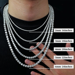 Collar de cadena de tenis PROVENCE clásico con moissanita, 2mm 3mm 4mm 5mm, 1 fila de diamantes redondos, cadena de tenis de plata 925, joyería Hip Hop - Product Image 2