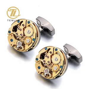 Men's shirts clothing accessories round mechanical gear core copper cufflinks