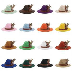 Chapeaux Fedora en feutre à large bord en laine, personnalisés avec logo imprimé ou brodé, pour la jazz et l'église, avec ceinture à plumes – Vente en gros, haute qualité, prix abordable - Product Image 6