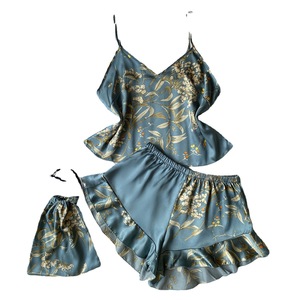 Pijama de Verano de Poliéster Transpirable con Cuello en V de <span class=keywords><strong>Danny</strong></span> Linchun, Conjunto de Dos Piezas con Pantalones Cortos Estampados a la Moda, Sexy para Usar con Falda - Product Image 5