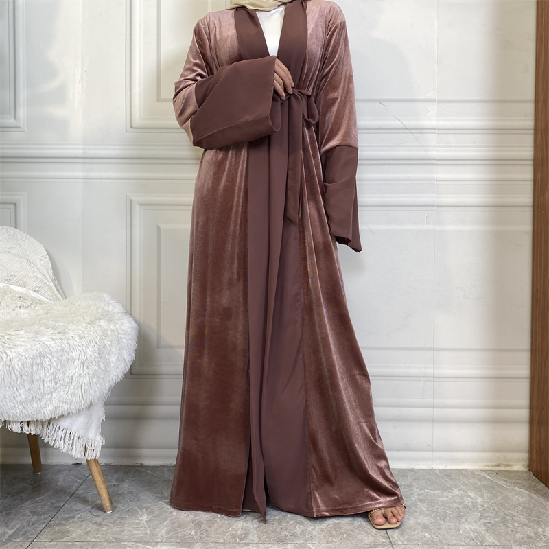 1951#  Winter Design Solid Color Fashion Simplicity Open Latest Abaya - CHAOMENG MUSLIM SHOP