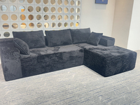 Canapé modulaire en velours côtelé rembourré moderne, en forme de L, pour villa, avec coussins moelleux scellés sous vide et oreillers multiples, idéal pour le bureau