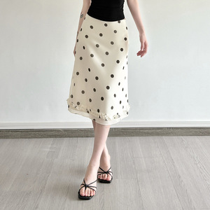Elegante Falda larga de longitud media con estampado de puntos de estilo inglés para mujer, alta moda informal con hongos simples comestibles para otoño - Product Image 4