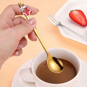 Christmas Decorations Gift 6 Pcs Coffee Spoons Set Silver Gold 304 Stainless Steel Dessert Spoon Fork for Father Weddings Gift - Product Image 5