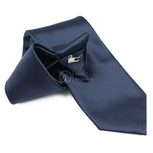 Estilos de Negócios Easy Wear Segurança Azul Marinho Grosgrain Neck Tie Polyester Vegan Suit Matching Mens Clip em Gravatas para Piloto