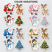 Autocollants en PVC personnalisés pour cadeaux et artisanat, impression couleur, découpe à la forme, finition brillante, ensemble d'autocollants découpés pour Noël