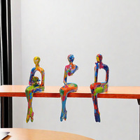 Grande Statue Minimaliste Abstraite Graffiti Penseur Ensemble de 3 Art Coloré Méditation pour Maison Salon Bureau Bibliothèque Ornement