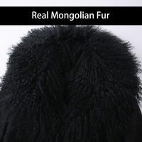 Manteau en tweed de luxe pour femme avec col et poignets en fourrure de Mongolie, veste courte à manches longues en laine d'alpaga