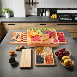 เขียงไม้ไผ่4ลิ้นชักแม่เหล็กพร้อมชุดมีดสำหรับเนื้อสัตว์และผลไม้ของขวัญสำหรับผู้ชายและผู้หญิง - Product Image 1