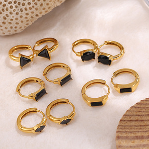 Geometric Shape Ear <b>Cuffs</b> 18K Gold Plated Stainless Steel Bezel Setting For Women Fashion <b>Cuff</b> <b>Earrings</b> - Product Image 1