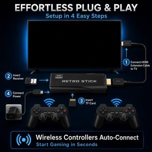 ดองเกิลวิดีโอเกมทีวี 4K HD พร้อมจอยเกมไร้สายคู่ 2.4G คอนโซลเกม 3 มิติ รองรับ US P S1 Emulators เชื่อมต่อแบบมีสาย กล่องเกม - Product Image 3