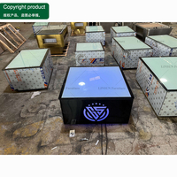 Conjunto de Sofás en Forma de U de Cuero PU Negro para Discoteca, Muebles Comerciales para Salón VIP con Luz LED, Mesa de Centro con Logotipo para Bar KTV