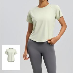 Wholesale Women <b>Raglan</b> Short Sleeve Yoga T Shirt Quick Dry Mesh Back Vent Athletic <b>Top</b> Loose Fit Running Pilates Workout Tee - Product Image 1