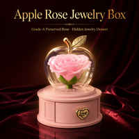 Boîte à bijoux en acrylique en forme de pomme avec tiroir coulissant pour bague et collier, motif cœur d'amour, pour rose éternelle de Noël