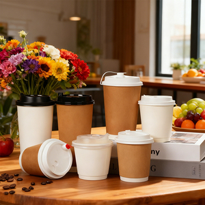 Gobelet à café en papier personnalisé de 12 oz à double paroi pour boissons chaudes, imprimé offset, avec couvercles, pour vente à emporter - Product Image 2