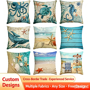 Bantal Persegi Motif Kehidupan Laut dari Linen/Viscose yang Dapat Disesuaikan, Desain Terbuka untuk Sofa Ruang Tamu - Gaya Sederhana Modern - Product Image 6