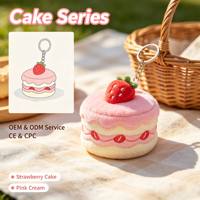 Porte-clés en peluche Gâteau Rond Fraise Designer, Porte-clés en peluche Gâteau aux Fruits Rose Crème