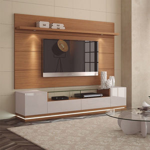 Laca blanca moderna de alto brillo con estantes de madera de cerezo soporte de <span class=keywords><strong>TV</strong></span> - Product Image 4