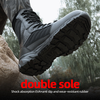 Bottes en cuir pour hommes, noires, mi-mollet, design tactique, double semelle, légères