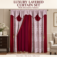 Ensemble de rideaux de luxe en velours avec cantonnière, attaches à pompons, doublure en taffetas, passe-tringle, 55x84 pouces, vente en gros