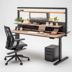智能家居办公家具桌，带笔记本电脑支架，用于书桌坐/站电动双电机高度可调站立书桌
