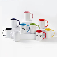 Vente en gros de tasses à thé en grès de 15 oz, deux couleurs, mug à sublimation, logo personnalisé avec impression par transfert thermique, mug à café en céramique