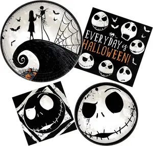New Halloween Skull Spider Disposable Paper Plates Spooky Vintage Paper Dinner Plates Halloween Party Dinnerware Set
