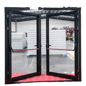 Porta de entrada frontal vitrificada dupla, porta de emergência som comercial à prova de quebra térmica portas dobradiças de alumínio