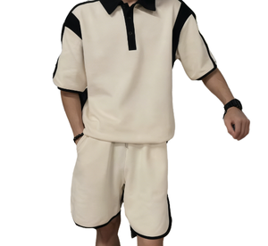 Ensemble deux pièces pour homme, été, sport, décontracté, ample, respirant, tricoté, uni, 220g, manches courtes, short, nouveau 2025 - Product Image 1
