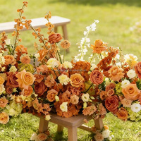 Décoration de mariage romantique, chemin de fleurs artificielles de 60 cm, couleur caramel, rangée de fleurs de 2 m, fleurs sauvages, allée fleurie au coucher du soleil