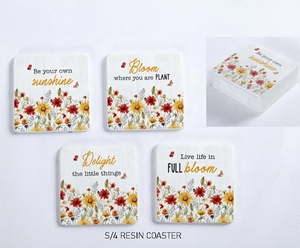 ชุดจานรองแก้วเรซิ่นเคลือบสีรักษ์โลก <span class=keywords><strong>4</strong></span> ชิ้น พร้อมลวดลายดอกไม้สีสันตามสั่ง รูปทรงสี่เหลี่ยมจัตุรัสและสี่เหลี่ยมผืนผ้า สำหรับตกแต่งบ้าน - Product Image 5