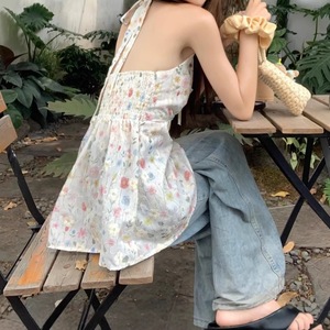 Summer Floral Embroidered V-Neck Halter Camisole For Women Backless Top Lightweight Polyester Summer Wear - Product Image 4