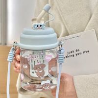Gourde réutilisable en PC de 800 ml pour filles, incassable, avec double paille et motif de dessin animé, idéale pour l'extérieur